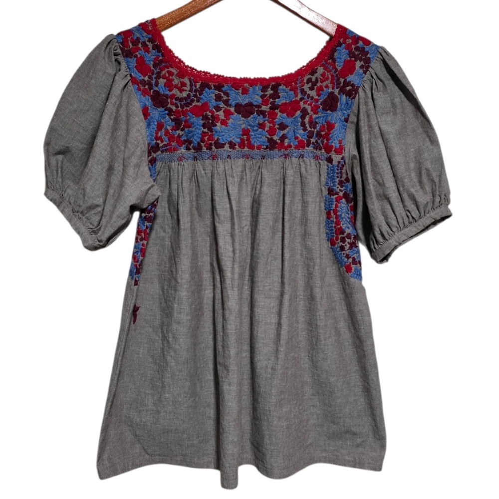 Mi Golondrina Carolina Blouse in Cafe Rojo Brillante Size Small